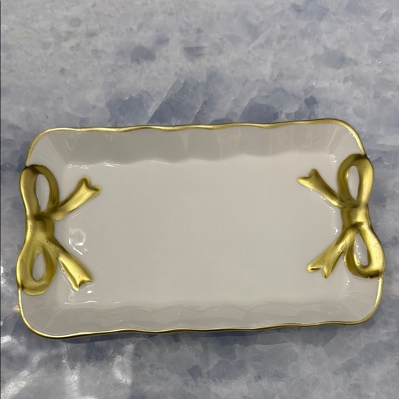 Elegant Gold and White CoquetteJewelry Tray with Bows - Picture 1 of 5